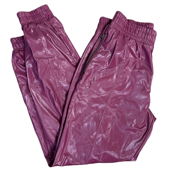 Victoria’s Secret Sport Joggers Vinyl Shiny Faux Leather Maroon XS Extra Small - Picture 4 of 11